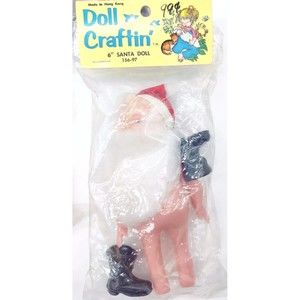 Vintage Mangelsen's Doll Craftin' Doll 6" Santa & Boots DIY Hair Beard Christmas
